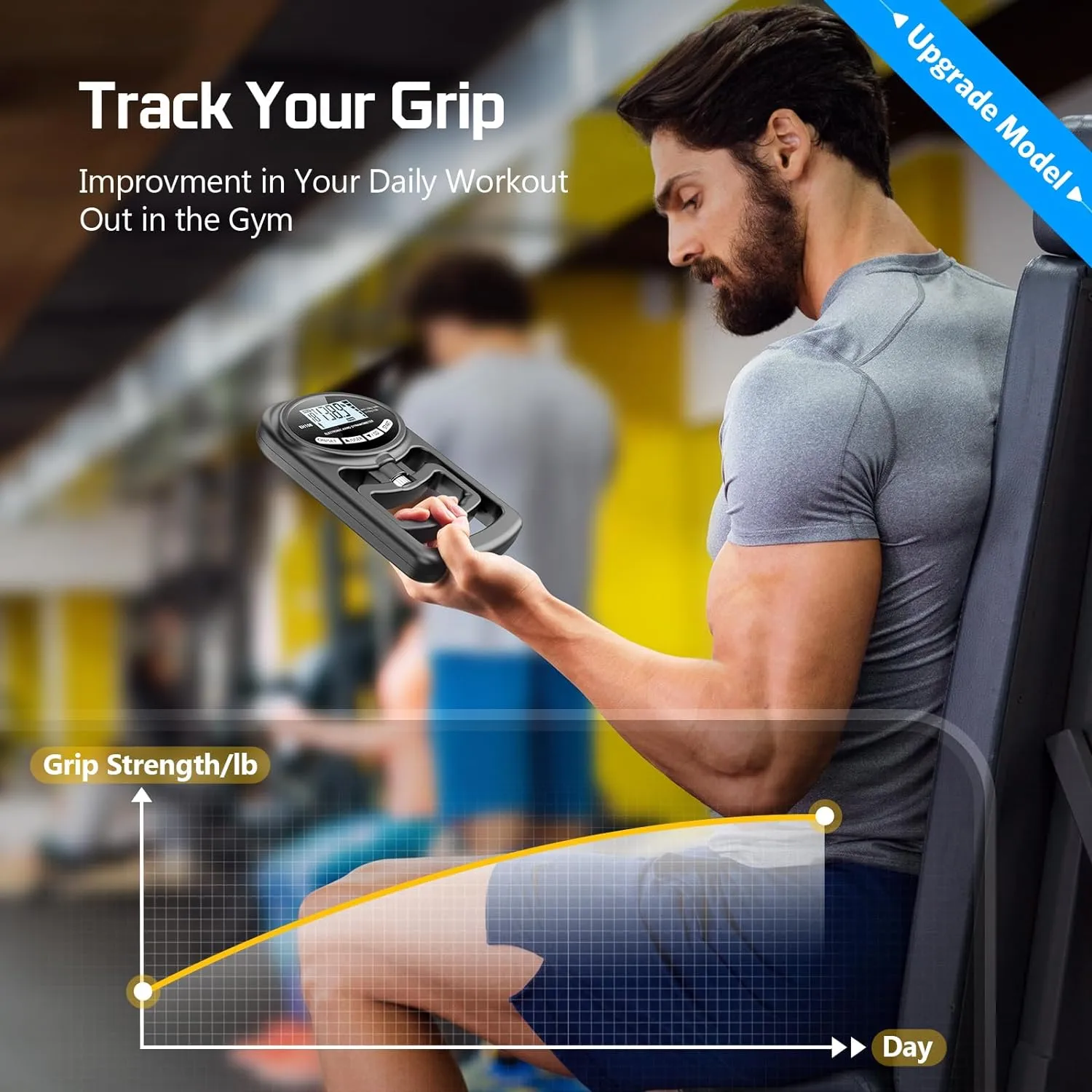 Hand Grip Strength Tester Trainer - Electronic Hand Dynamometer Forearm Grip Strengthener Exerciser Digital Training Gauge 265 Lbs 120 Kgs for Sport Home School Use