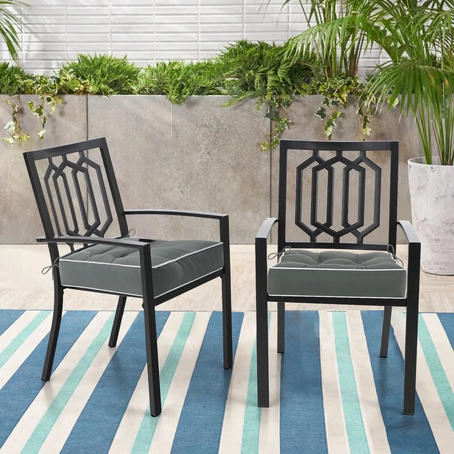 HARBOREST Outdoor Chair Cushions Set of 2, Tufted Patio Chair Cushions with Ties, Square Corner Outdoor Cushions for Patio Furniture, Lawn Chairs, Wicker Chairs, 19" x 19" x 5", Grey