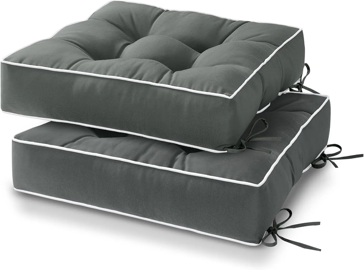 HARBOREST Outdoor Chair Cushions Set of 2, Tufted Patio Chair Cushions with Ties, Square Corner Outdoor Cushions for Patio Furniture, Lawn Chairs, Wicker Chairs, 19" x 19" x 5", Grey