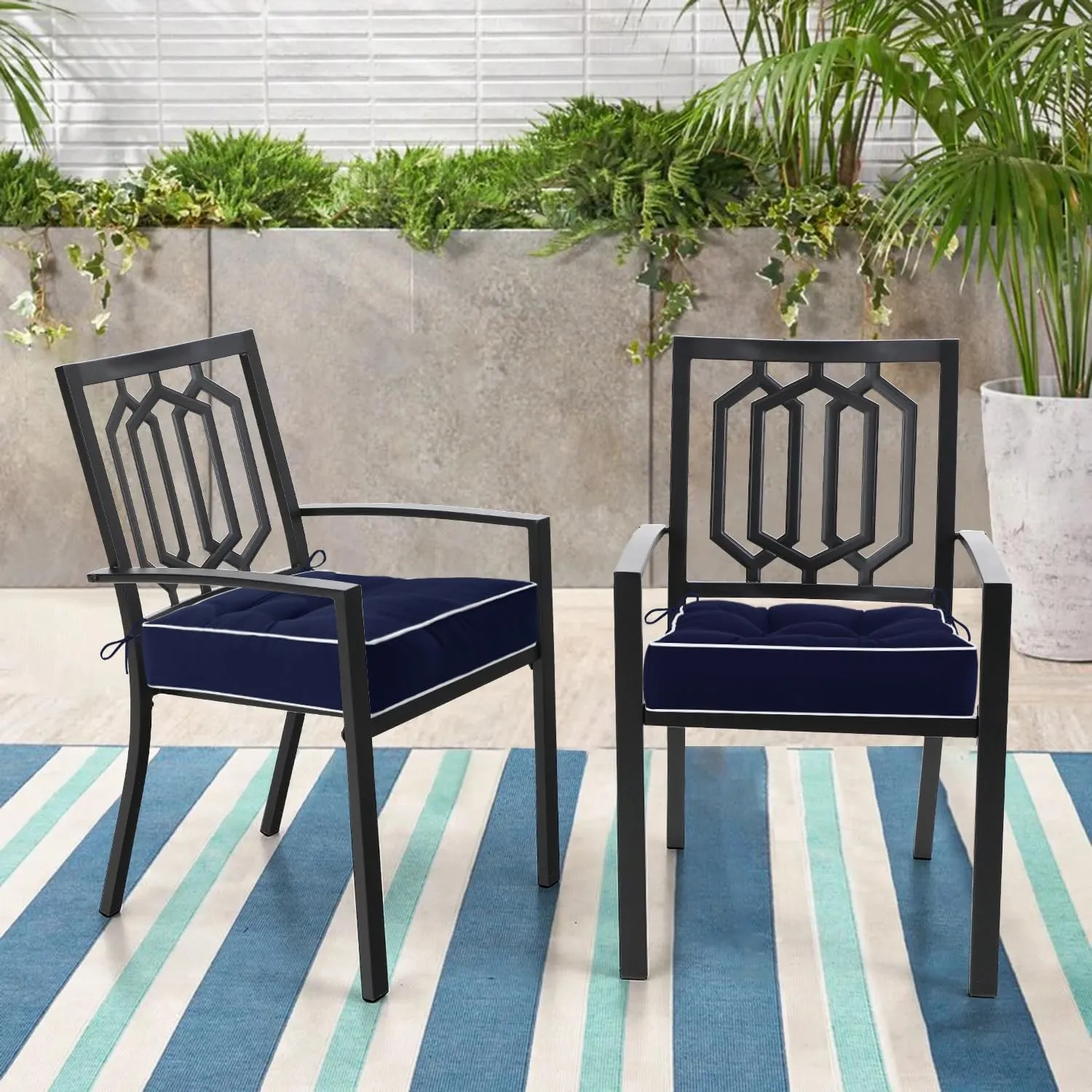 HARBOREST Outdoor Chair Cushions Set of 2, Tufted Patio Chair Cushions with Ties, Square Corner Outdoor Cushions for Patio Furniture, Lawn Chairs, Wicker Chairs, 19" x 19" x 5", Navy