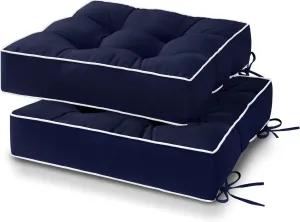 HARBOREST Outdoor Chair Cushions Set of 2, Tufted Patio Chair Cushions with Ties, Square Corner Outdoor Cushions for Patio Furniture, Lawn Chairs, Wicker Chairs, 19" x 19" x 5", Navy
