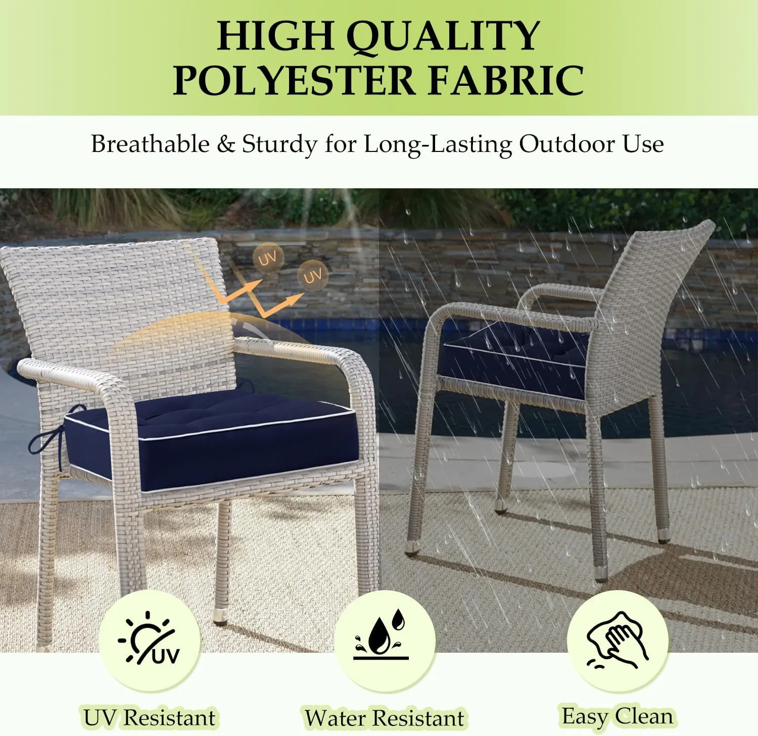 HARBOREST Outdoor Chair Cushions Set of 2, Tufted Patio Chair Cushions with Ties, Square Corner Outdoor Cushions for Patio Furniture, Lawn Chairs, Wicker Chairs, 19" x 19" x 5", Navy