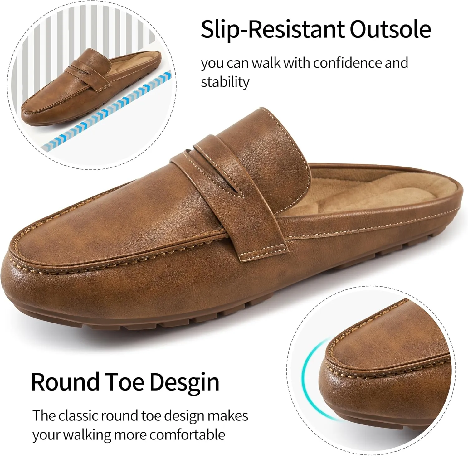 HARENCE Mules for Women Flats Shoes: Comfortable Dressy Round Toe Backless Mule Slides Casual Walking Slip On Work Loafers