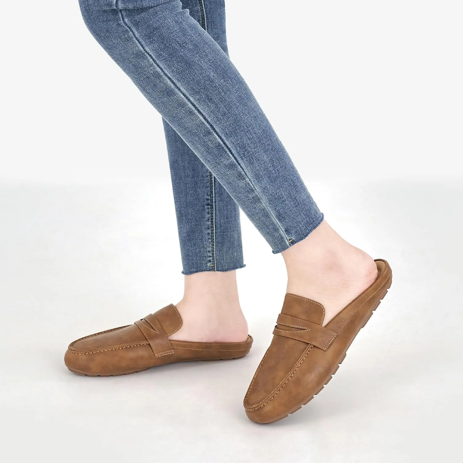 HARENCE Mules for Women Flats Shoes: Comfortable Dressy Round Toe Backless Mule Slides Casual Walking Slip On Work Loafers