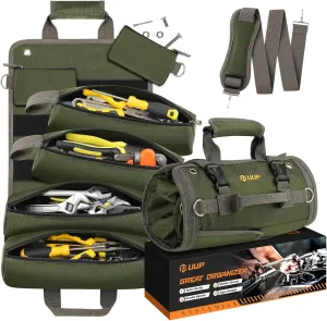Heavy Duty Tool Bag, Roll Up Tool Organizer for Men Women, Portable Tool Storage Box with 4 Detachable Zipper Pouch, Compact Small Carrier Bag for Electrician Mechanic, Father Day Dad Gift, Green