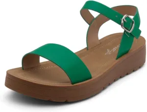 Herstyle MARINNA Women's Flat Sandals, Open Toe Single Band Ankle Strap Buckled Casual Flat Sandals with Cushioned Footbed for Walking and Summer Wear