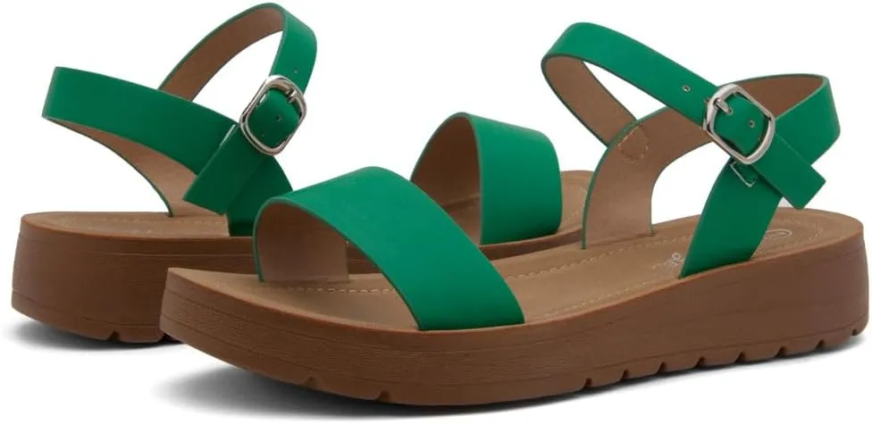 Herstyle MARINNA Women's Flat Sandals, Open Toe Single Band Ankle Strap Buckled Casual Flat Sandals with Cushioned Footbed for Walking and Summer Wear