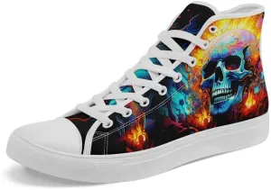 High-top Skull Canvas Sneaker for Men Women Lace up Fashion Unisex Flame Walking Casual Flat Shoes Black White Shoes