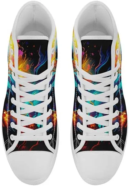 High-top Skull Canvas Sneaker for Men Women Lace up Fashion Unisex Flame Walking Casual Flat Shoes Black White Shoes