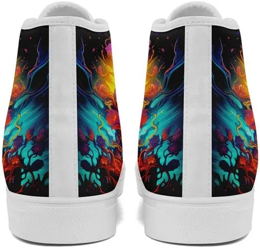High-top Skull Canvas Sneaker for Men Women Lace up Fashion Unisex Flame Walking Casual Flat Shoes Black White Shoes