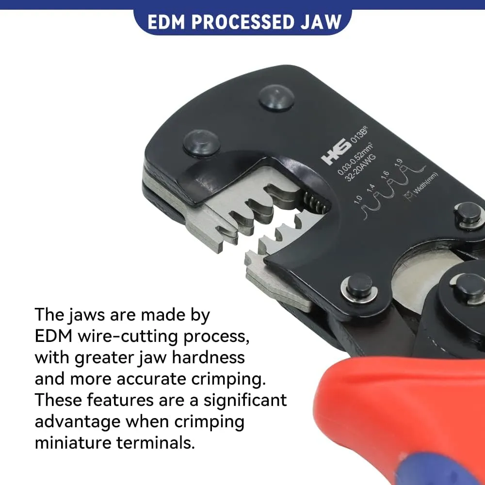 HKS Open Barrel Micro Pin Connectors Crimping Tool 0.03-0.52mm² 32-20 AWG Ratcheting Crimper for D-Sub, for Molex JST TE & JAE