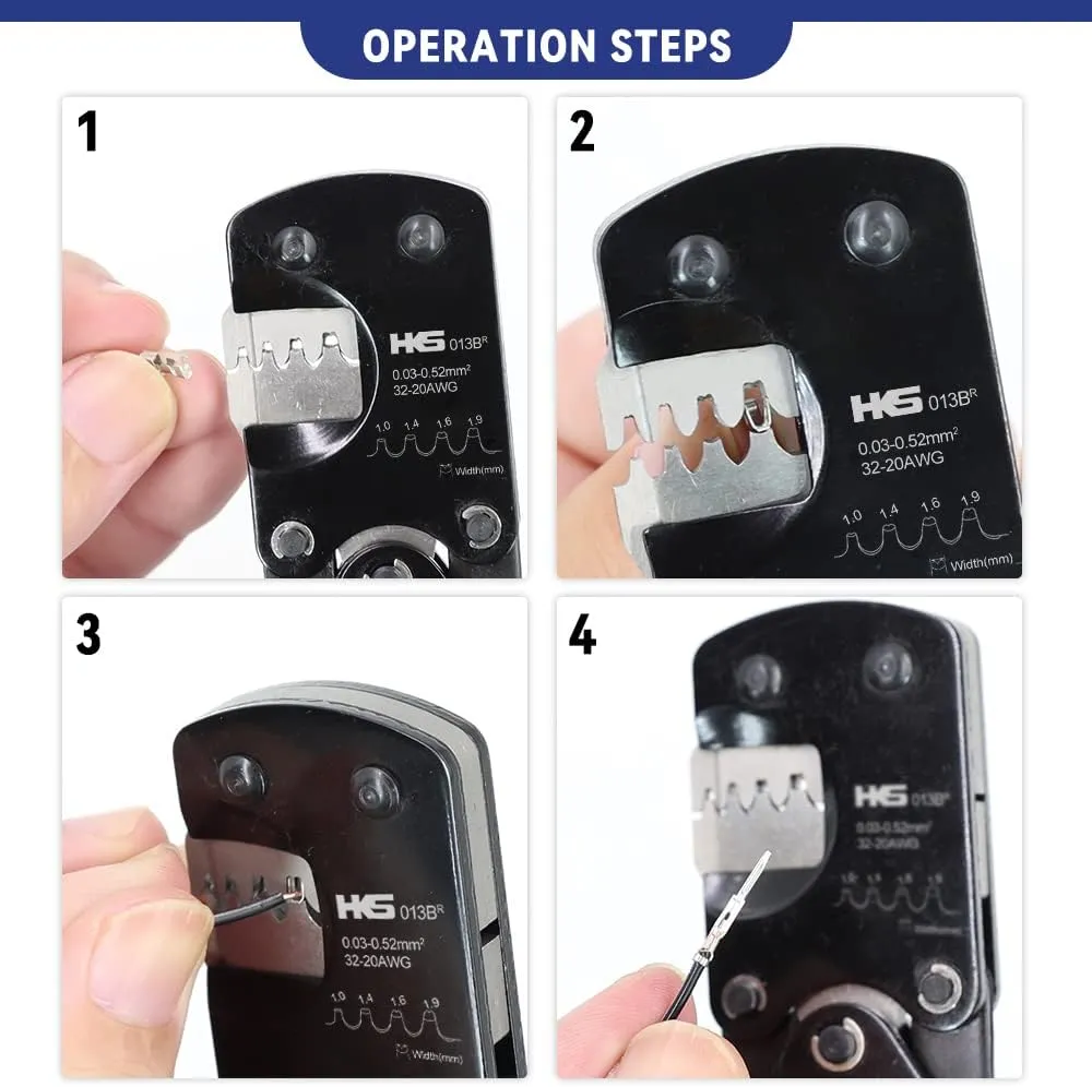 HKS Open Barrel Micro Pin Connectors Crimping Tool 0.03-0.52mm² 32-20 AWG Ratcheting Crimper for D-Sub, for Molex JST TE & JAE