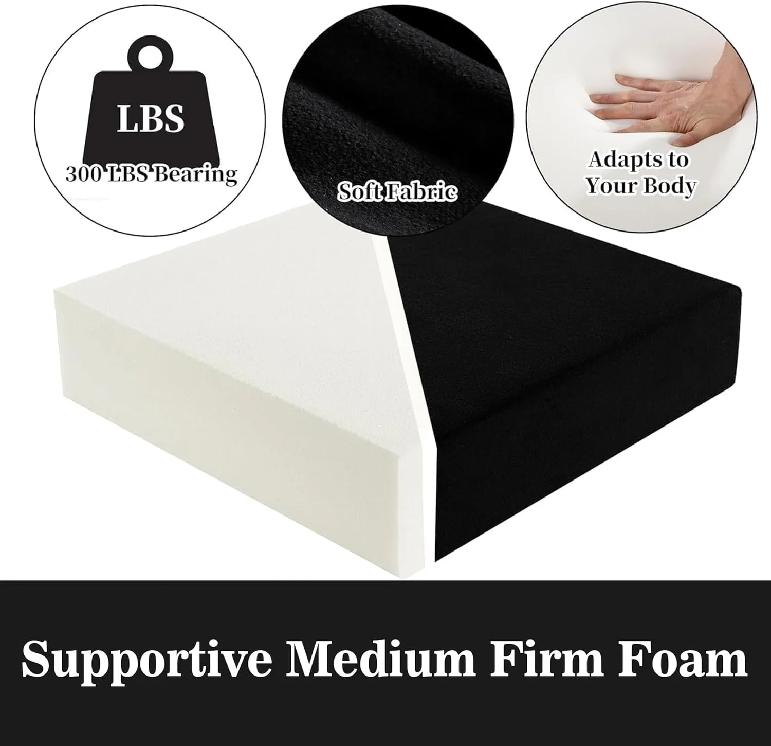 HOMBYS Foam Recliner Chair Cushions for Elderly, 4" Thick Chair Pads with Back Support for Office Chair, Non-Slip Supportive Seat Cushion with Lumbar Pillow (Black, 13" Backrest)