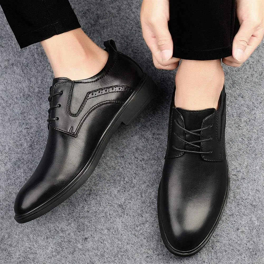HOOENG Dress Oxford for Men Lace Up Round Toe Derby Shoes Cowhide Rubber Sole Block Heel Anti-Slip Classic