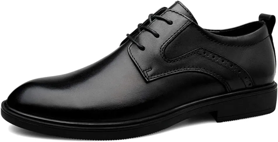 HOOENG Dress Oxford for Men Lace Up Round Toe Derby Shoes Cowhide Rubber Sole Block Heel Anti-Slip Classic