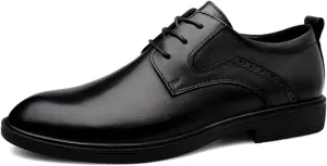 HOOENG Dress Oxford for Men Lace Up Round Toe Derby Shoes Cowhide Rubber Sole Block Heel Anti-Slip Classic