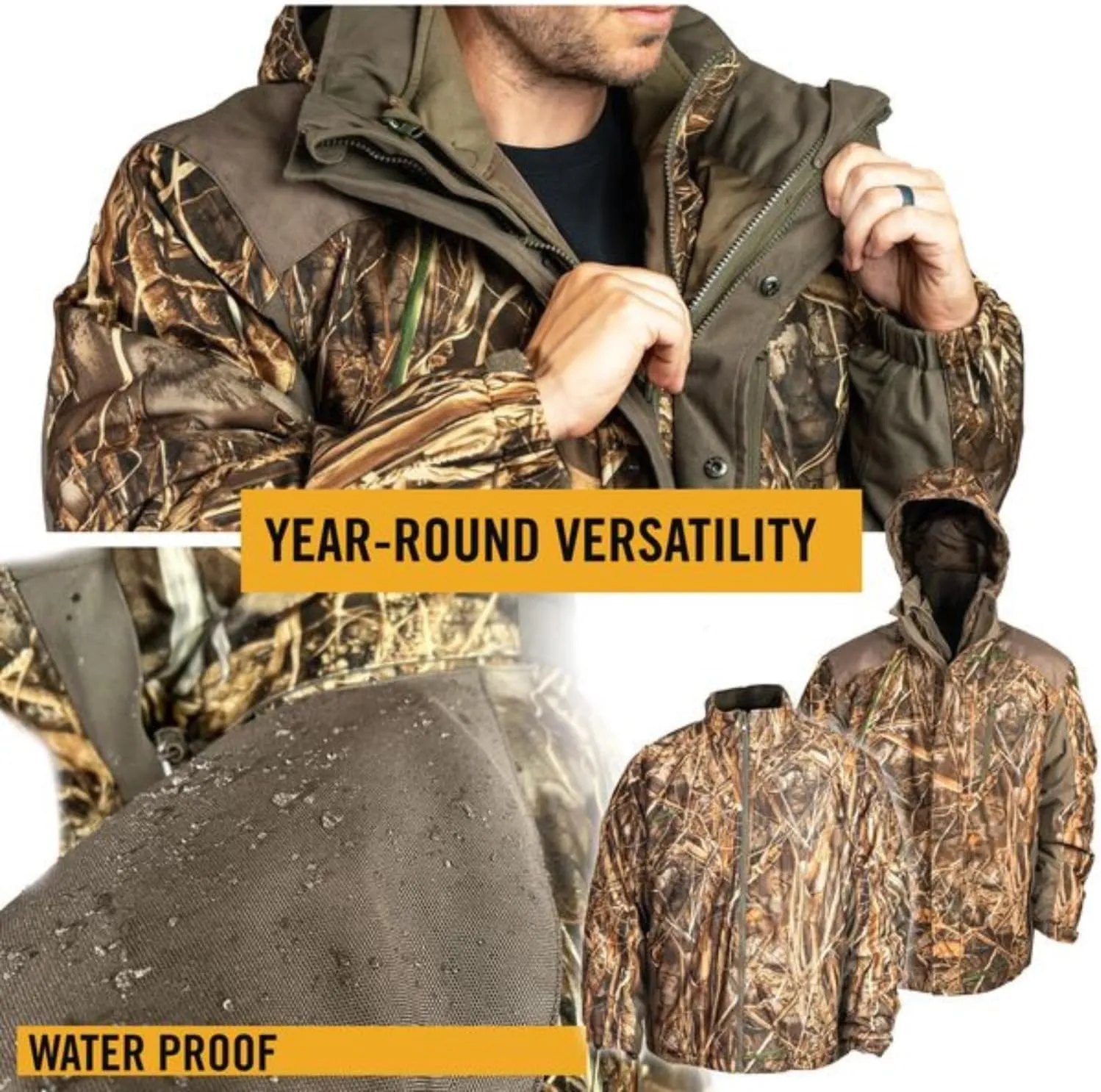 HOT SHOT Men’s 3-in-1 Insulated Camo Hunting Parka, Waterproof Jacket, Versatile Camouflage Hunting Clothes for Men