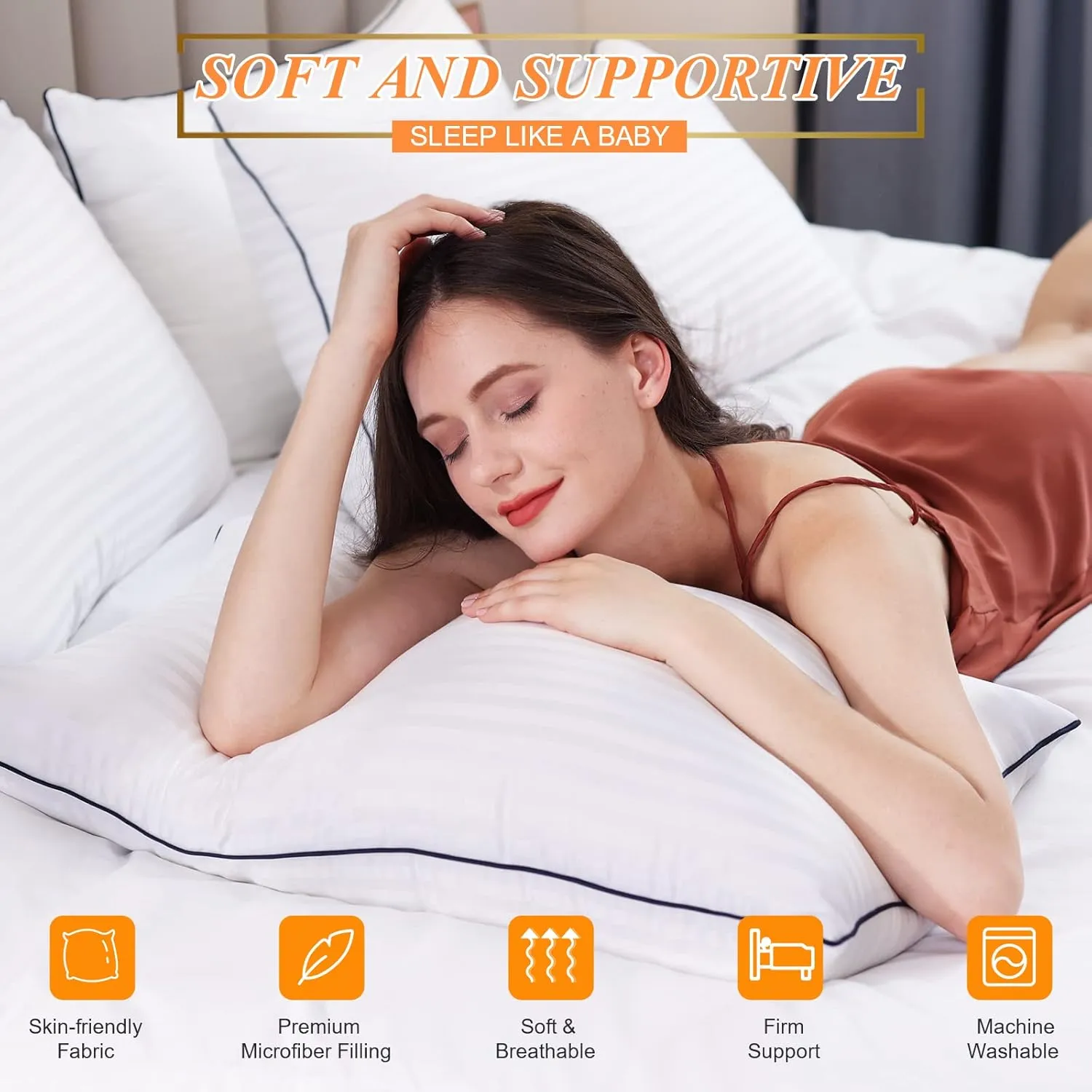 Hotel Pillows for Sleeping Standard Size Set of 2, Soft Down Alternative Pillow for Side, Back or Stomach Sleeper