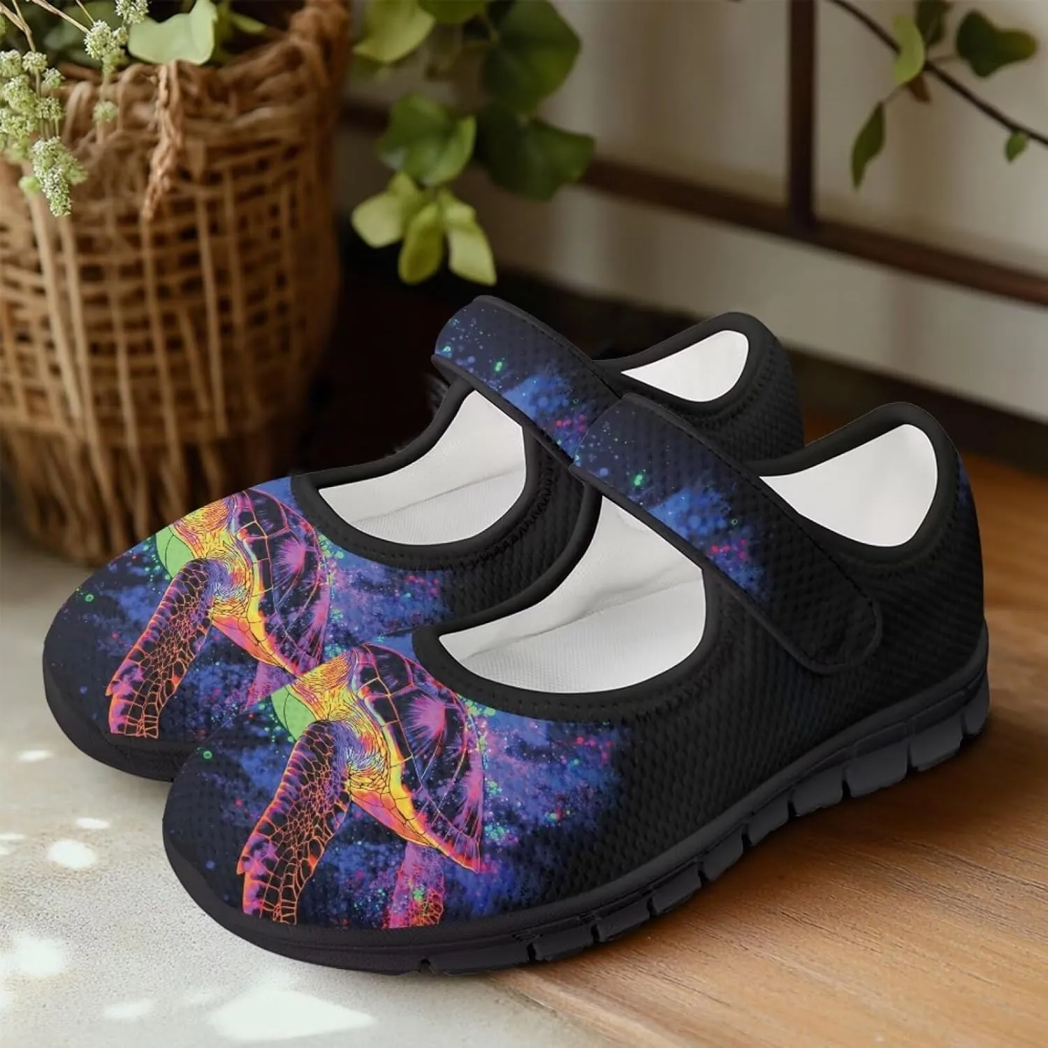 Howilath Animal Print Mary Jane Shoes Women Round Toe Dress Dance Shoes Mesh Casual Flats Shoes