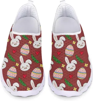 HUIACONG Easter Rabbit Eggs Women Sneakers Slip on Walking Shoes Leaves Floral Heart Teen Footwear Size 8.5 Lightweight Tennis Shoes Outdoor Yoga Dance Running Trainer