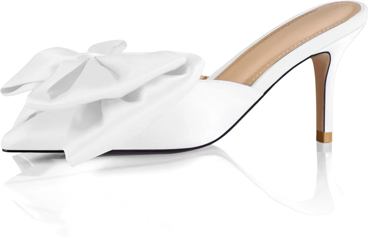 iadore Women's High Heel Sandals, 3'' Satin Closed Pointed Toe Oversized Bow Slip-on Stiletto Slippers Party Prom Casual Dress Mules