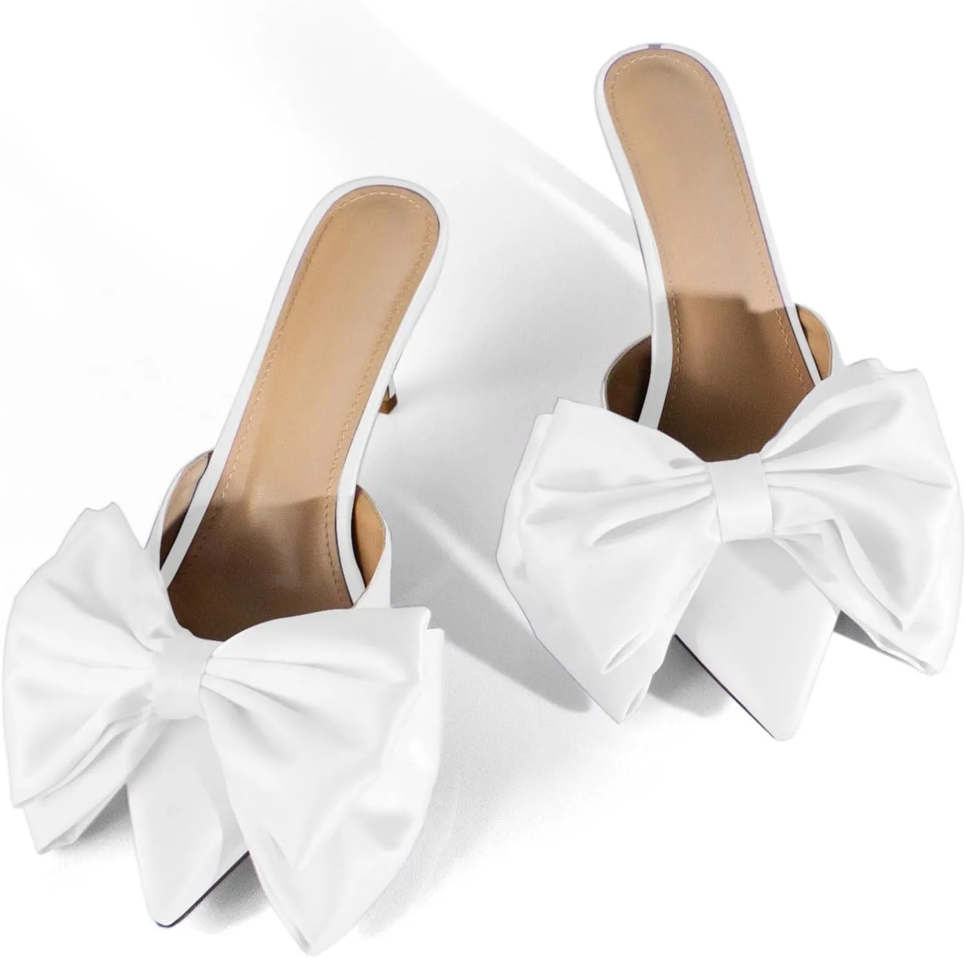 iadore Women's High Heel Sandals, 3'' Satin Closed Pointed Toe Oversized Bow Slip-on Stiletto Slippers Party Prom Casual Dress Mules