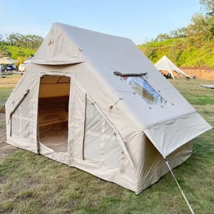 Inflatable Camping Tent 4-5 Person Large Bell Outdoor Yurt Tents,Easy Setup Waterproof Breathable Oxford Canvas Teepee Tents 4-Season for Family Camping Hiking