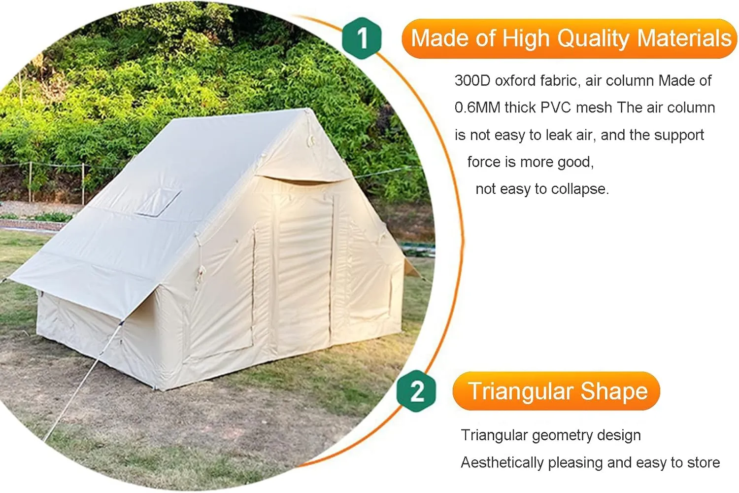Inflatable Camping Tent 4-5 Person Large Bell Outdoor Yurt Tents,Easy Setup Waterproof Breathable Oxford Canvas Teepee Tents 4-Season for Family Camping Hiking