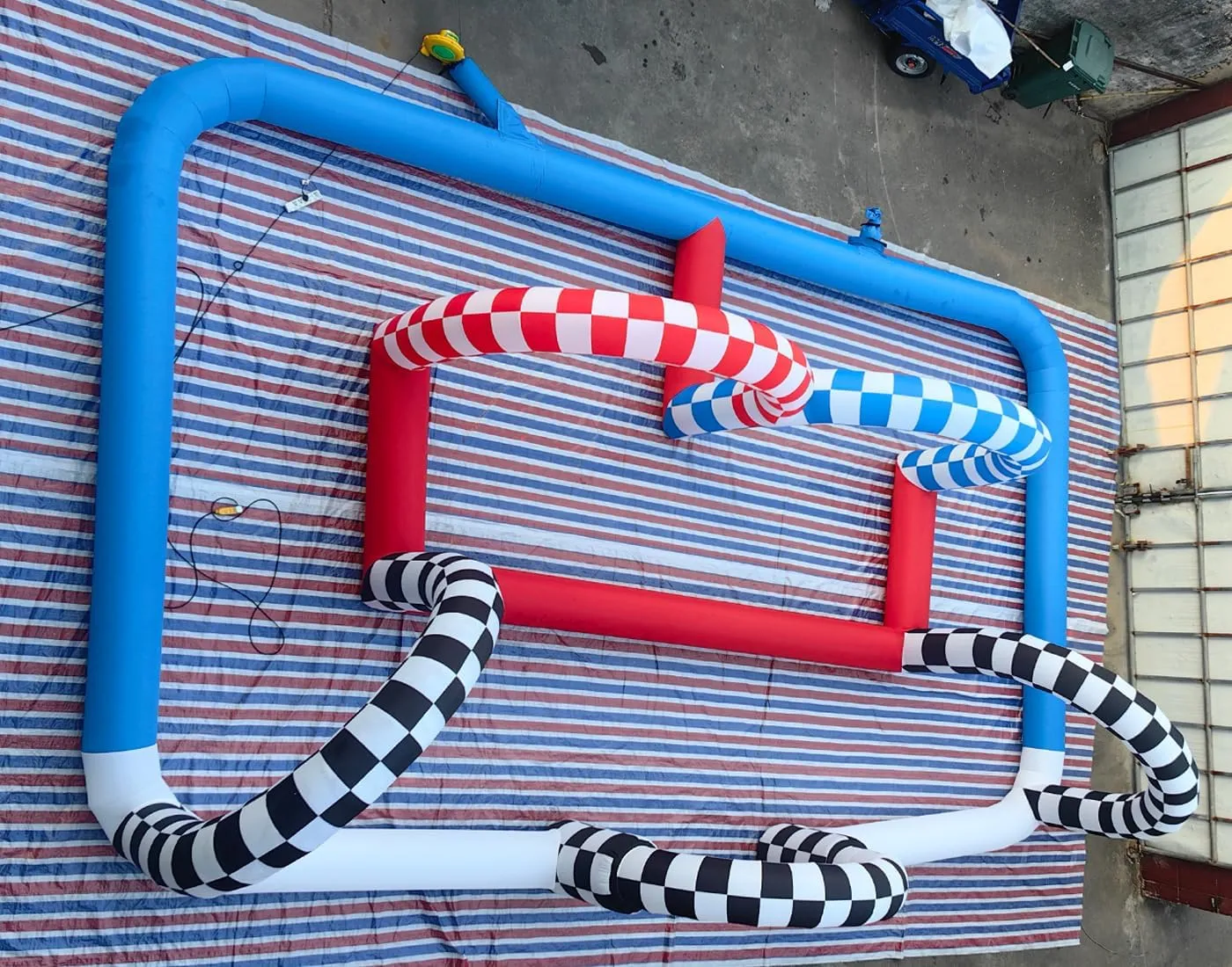 Inflatable Go Kart Race Tracks Inflatable Didi Car Race Track Sport Game Air Racing Bumper Car Happy Hopper Circuit for Birthday Party and Event (Blue Red, 50x26x10FT)