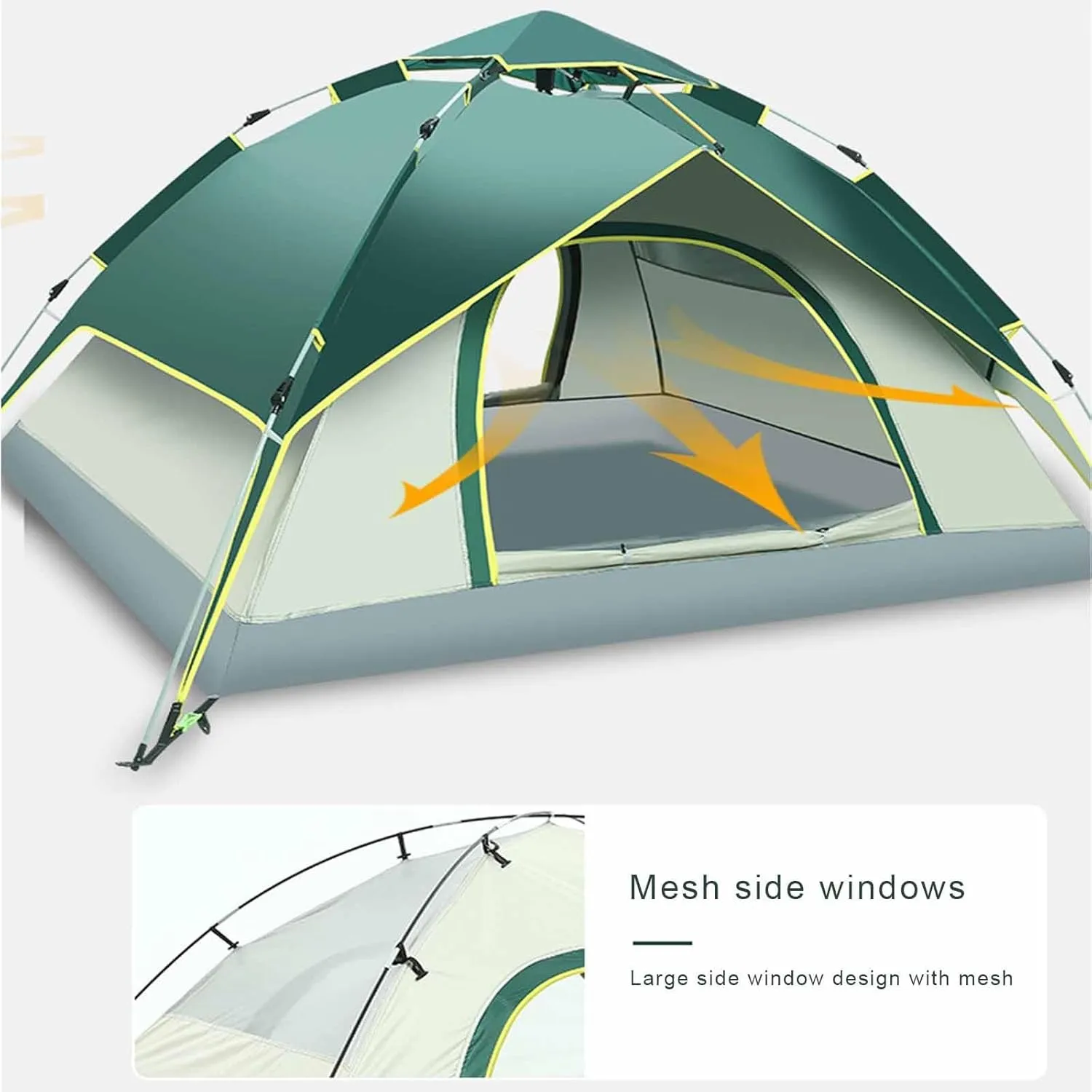Instant Pop Up Tent, Lightweight 2-in-1 Family Tent, Dark Green, 4 Person, 3 Season, Waterproof, 82.6" x 53.1", Camping & Hiking, Travel, Fishing, Beach