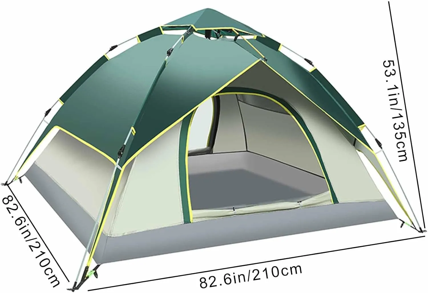 Instant Pop Up Tent, Lightweight 2-in-1 Family Tent, Dark Green, 4 Person, 3 Season, Waterproof, 82.6" x 53.1", Camping & Hiking, Travel, Fishing, Beach