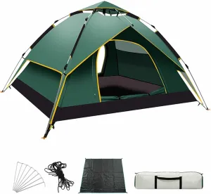 Instant Pop Up Tent, Lightweight 2-in-1 Family Tent, Dark Green, 4 Person, 3 Season, Waterproof, 82.6" x 53.1", Camping & Hiking, Travel, Fishing, Beach