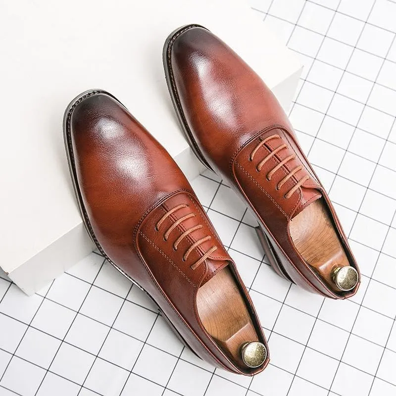 Italian Style Luxury Pointed Toe Leather Shoes Vintage Brown Lace Up Dress Shoes Men's Casual Business Formal Oxfords