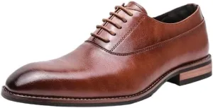 Italian Style Luxury Pointed Toe Leather Shoes Vintage Brown Lace Up Dress Shoes Men's Casual Business Formal Oxfords