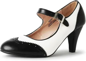 J. Adams Mary Jane Oxford Pumps - Cute Low Kitten Heels - Retro Round Toe Shoe with Ankle Strap - Kym