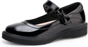 JABASIC Girls Black School Shoes Bow Oxford Mary Jane Flats