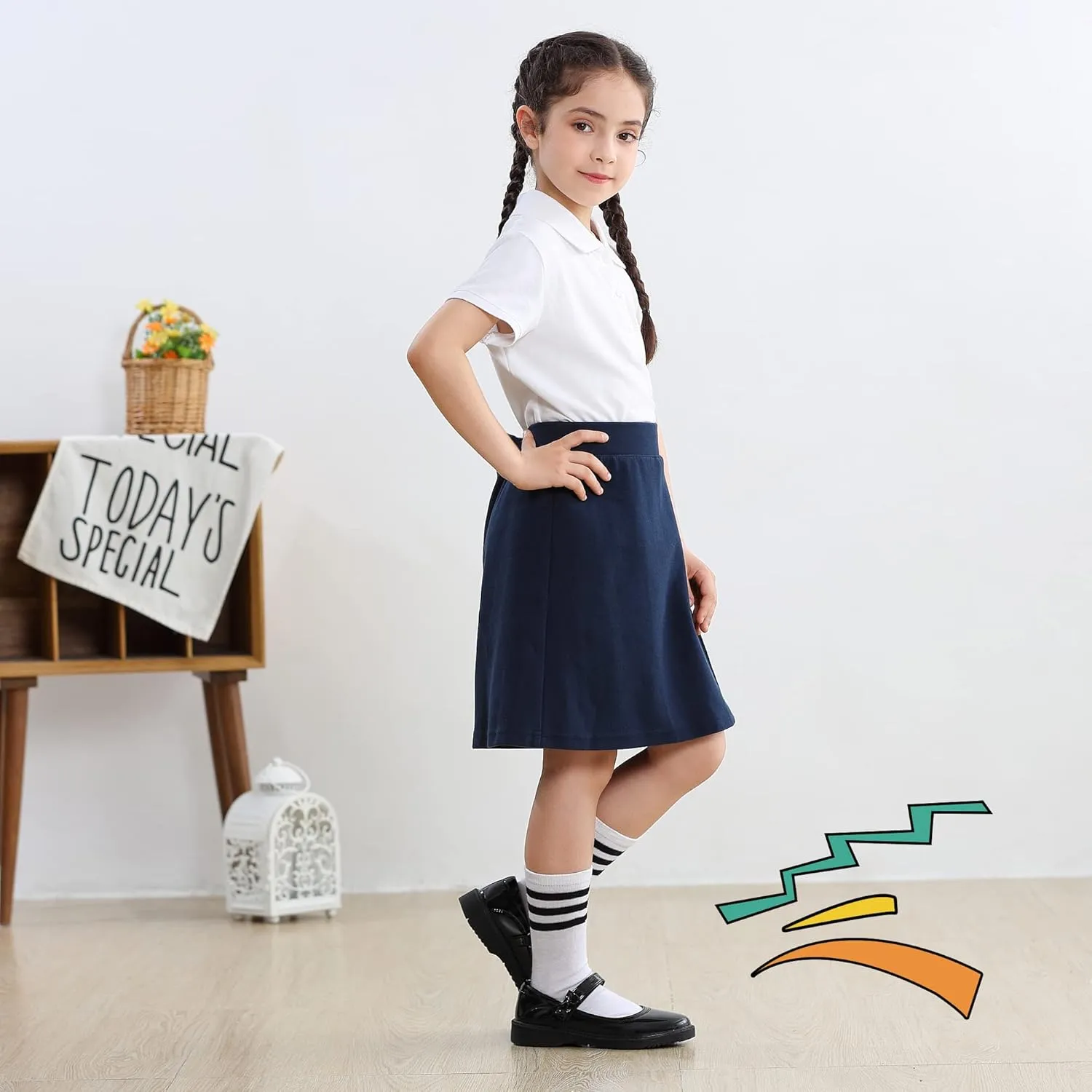 JABASIC Girls Black School Shoes Bow Oxford Mary Jane Flats