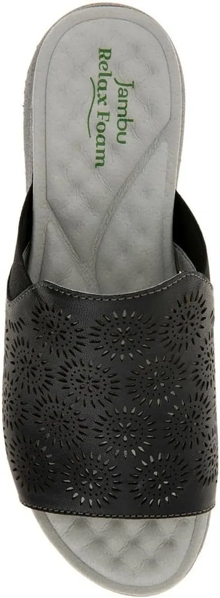 Jambu Womens Queens Metallic Floral Cut Out Slide Casual Sandals Casual Low Heel 1-2" - Grey