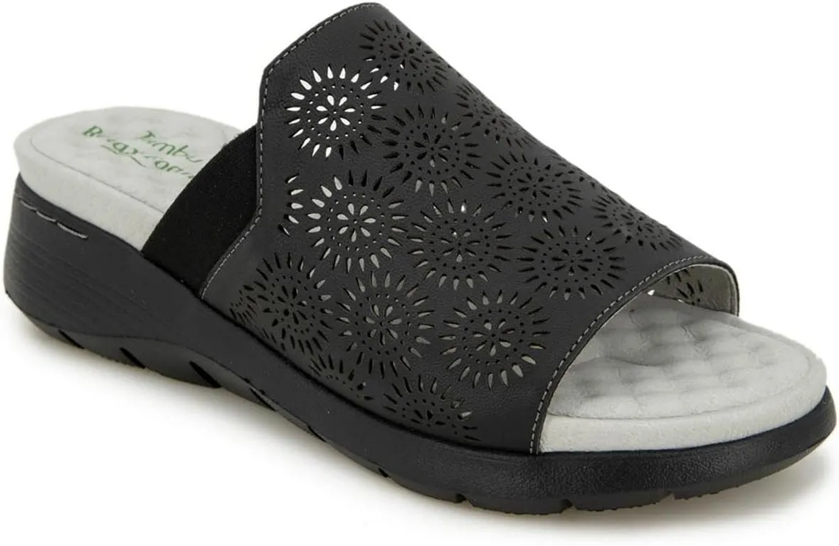 Jambu Womens Queens Metallic Floral Cut Out Slide Casual Sandals Casual Low Heel 1-2" - Grey