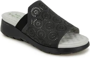 Jambu Womens Queens Metallic Floral Cut Out Slide Casual Sandals Casual Low Heel 1-2" - Grey