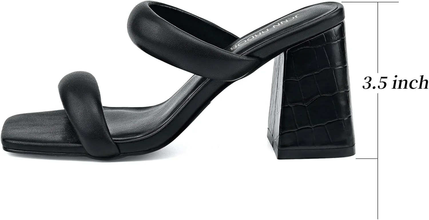JENN ARDOR Womens Chunky Heeled Mule Sandals Square Toe Block Heels Two Braid Strap Backless Pumps Dressy Sandals