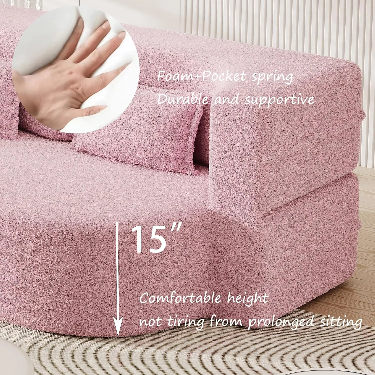JOYBASE 78in Sofa Couch Convertible Oversized Cloud Loveseat Minimalist Sleeper Sofa Bed for Living Room, Apartment, Office, No Assembly Required (Pink)