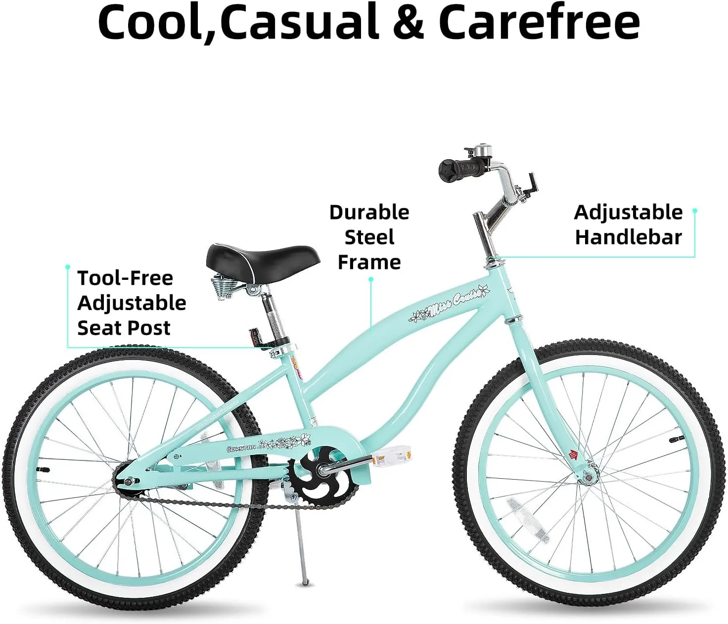 JOYSTAR 20" 24" 26" Beach Cruiser Bike for Girls, Boys, Mens and Womens, Single Speed Kids Cruiser Bikes with Coaster Brake, Multiple Colors