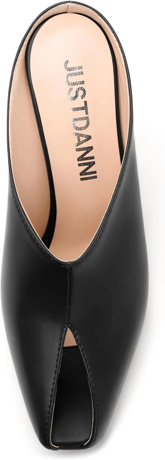 JUSTDANNI Mules for Women Heels Peep Open Toe Stiletto High Heel Sandals Slingback Slip On Comfortable Casual Wedding Office Dating Dress Shoes