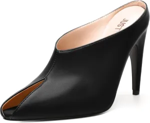JUSTDANNI Mules for Women Heels Peep Open Toe Stiletto High Heel Sandals Slingback Slip On Comfortable Casual Wedding Office Dating Dress Shoes