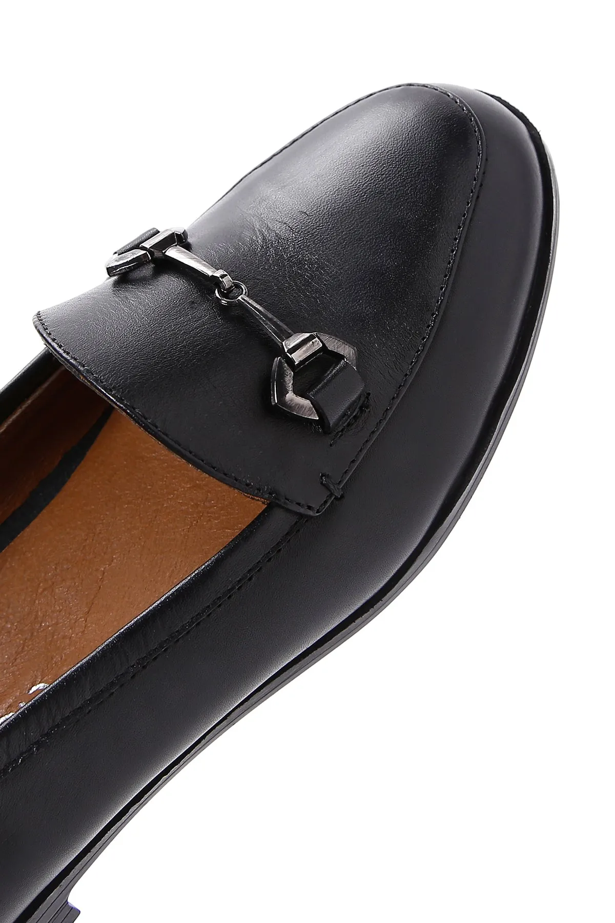 Kadın Siyah Deri Maskülen Loafer