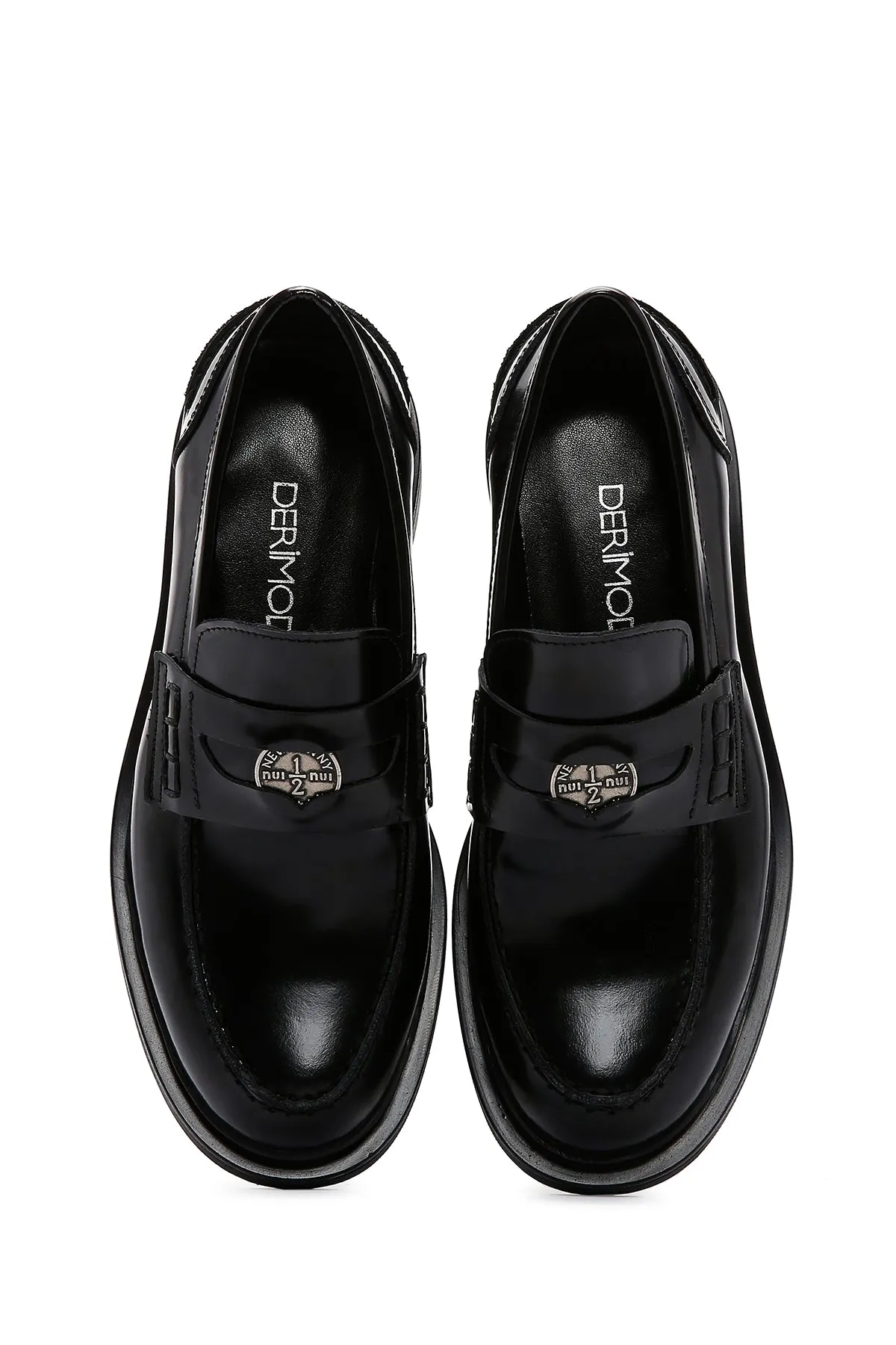 Kadın Siyah Deri Rugan Maskülen Loafer