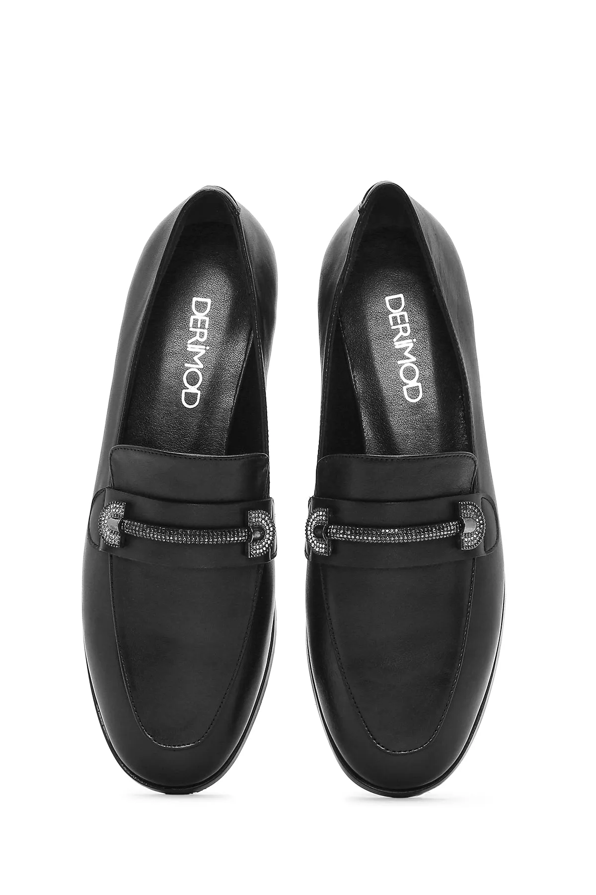 Kadın Siyah Tokalı Deri Maskülen Loafer