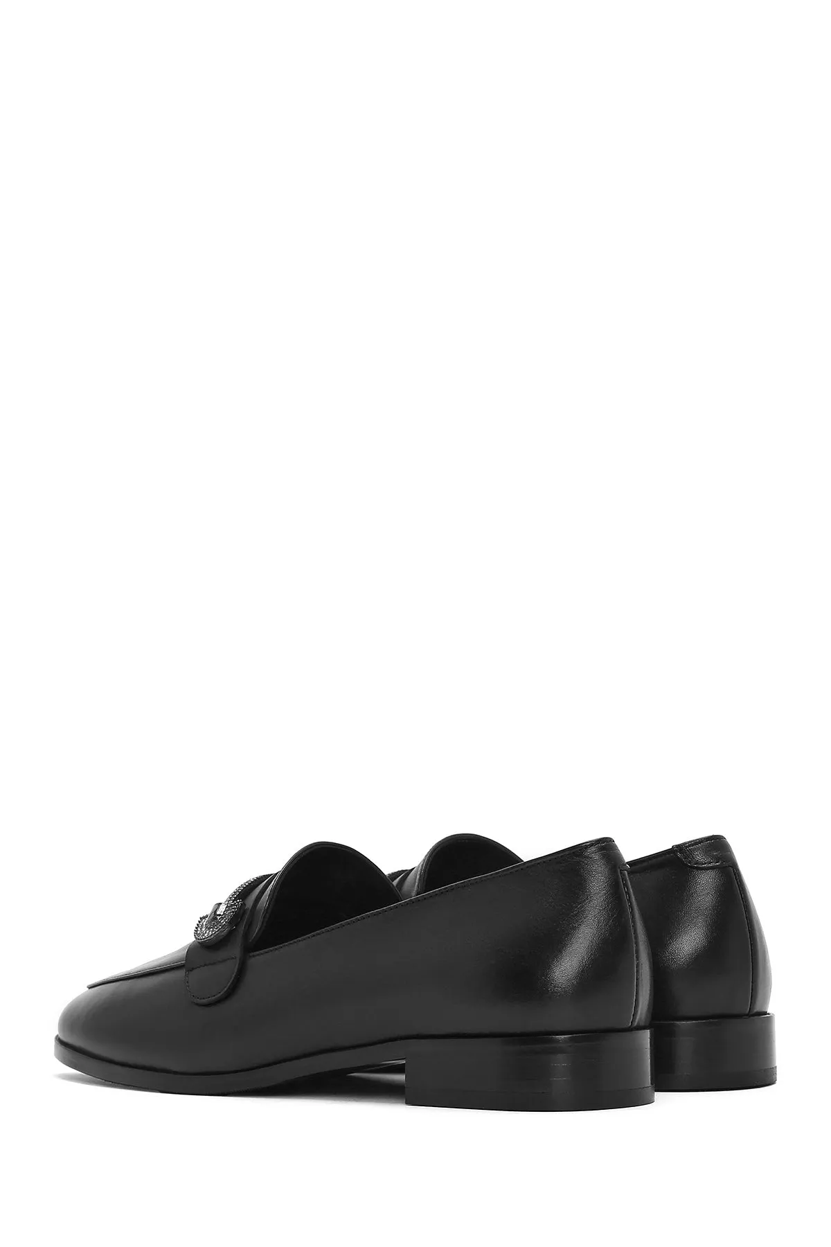 Kadın Siyah Tokalı Deri Maskülen Loafer