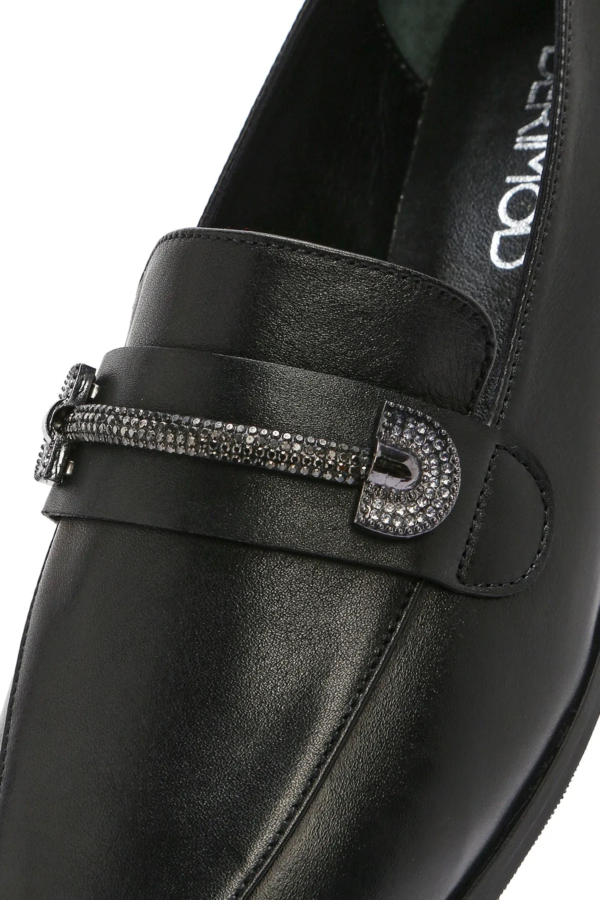 Kadın Siyah Tokalı Deri Maskülen Loafer